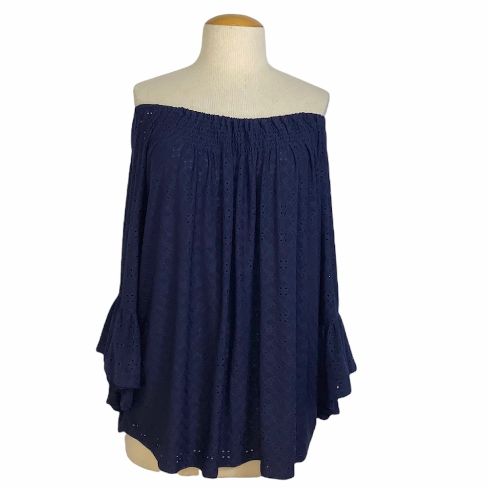 Melissa Paige Navy Eyelet Bell Sleeve Top 2X - Picture 5 of 8